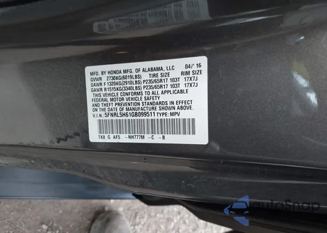 2016 Honda Odyssey Ex-L from USA, damaged, VIN 5FNRL5H61GB099511